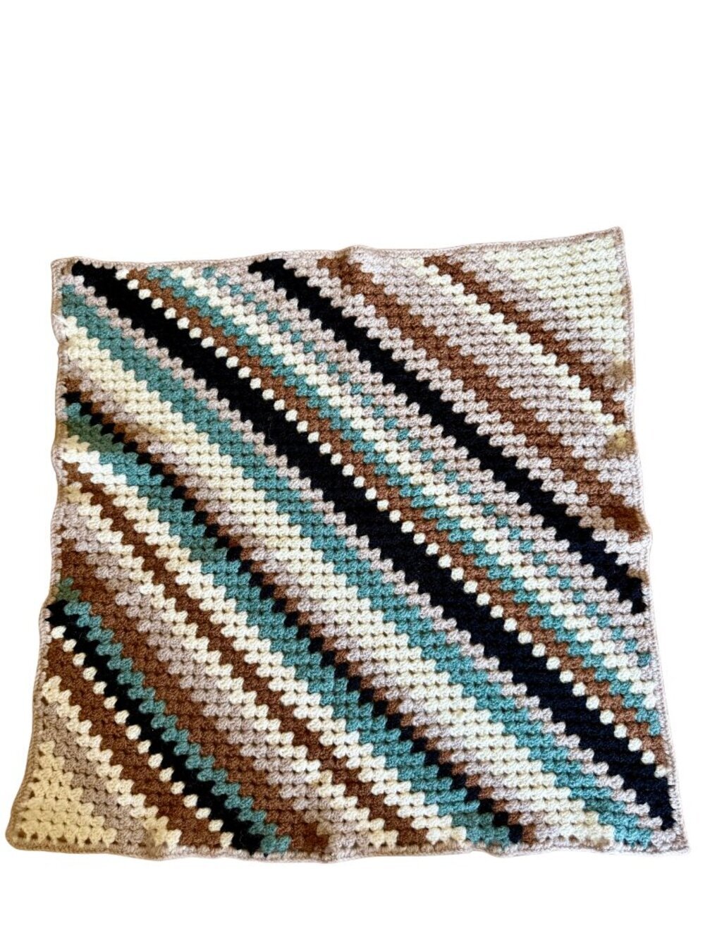 Crochet Knit Retro Square Blanket | Handmade Granny Throw | Vintage Boho